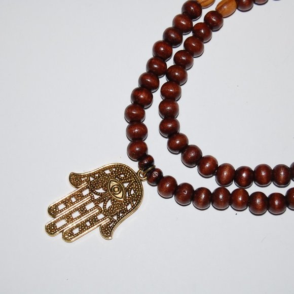 Hamsa Hand Necklace,Hamsa Wood Necklace,Wood Necklace,Hamsa Hand Wood Ne… - Picture 3 of 4